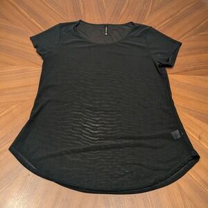 PIPHANY Mesh Top Women Black Excellent Short Sleeve Sheer Scoop Neck M